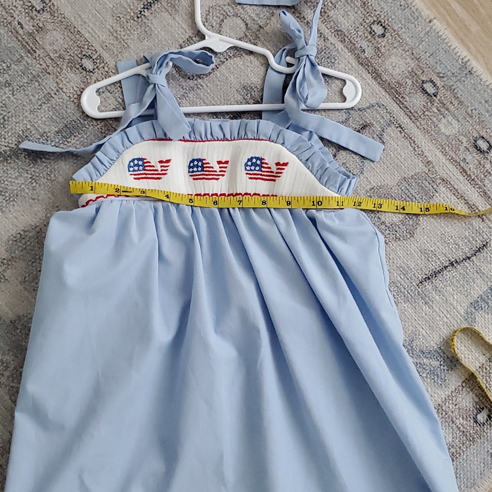 Stitchy Fish Girls Smocked Patriotic American Flag Whales Embroidered Dress Sz3T - Picture 5 of 11